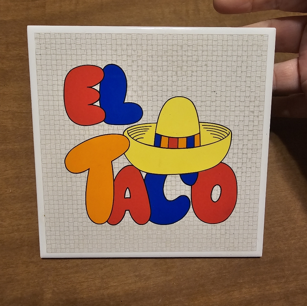 Vintage 80s El Taco Trivet Tile Colorful 6x6 Inches Collectible